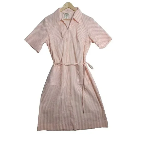 Sears Dresses Sears Zip Dash Belted Striped House Dress Pink